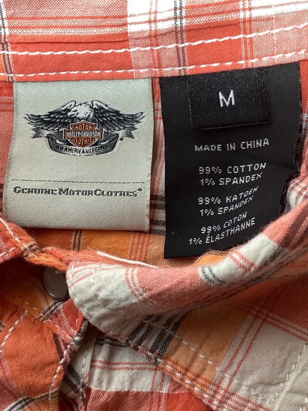 Harley-Davidson Medium Orange Plaid Short-Sleeve Button UpShirt - Picture 7 of 10